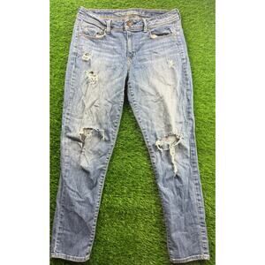 American Eagle Super Skinny Jeans Women 10R Distressed Stretch Denim Mid Wash AE